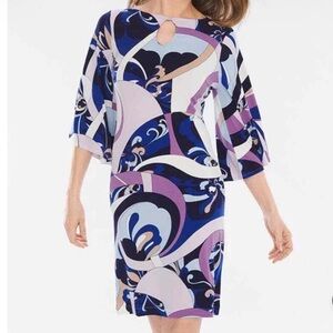 Chico's Multicolor Abstract Print Dress in Purple, Blue & Black Keyhole